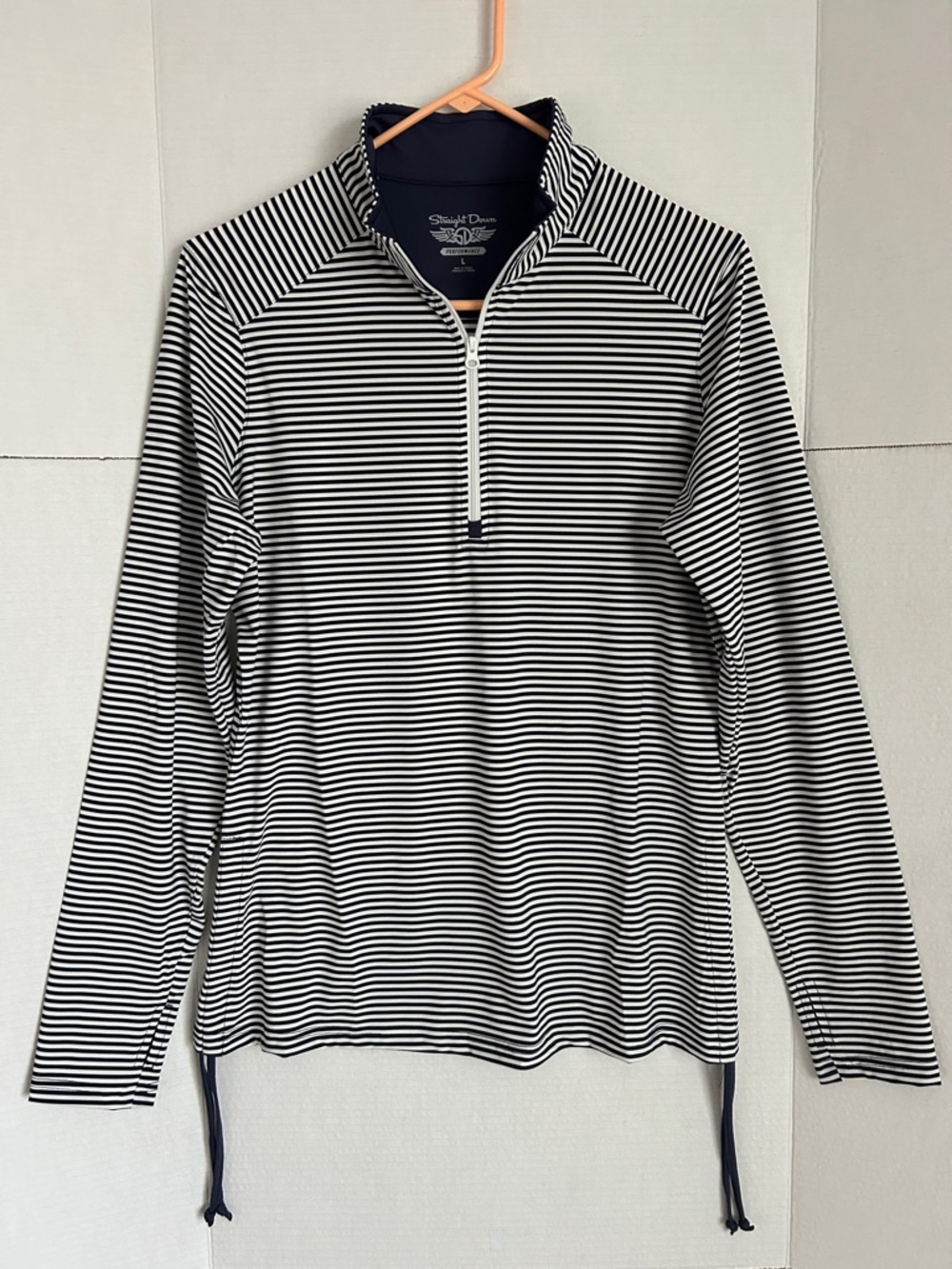 Straight Down women’s 1/4 zip long sleeve top, navy/white, Size L